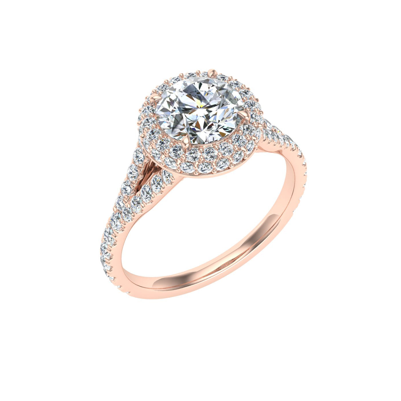 Lustrous Round Cut Side Stones Moissanite Engagement Ring  Rose Gold